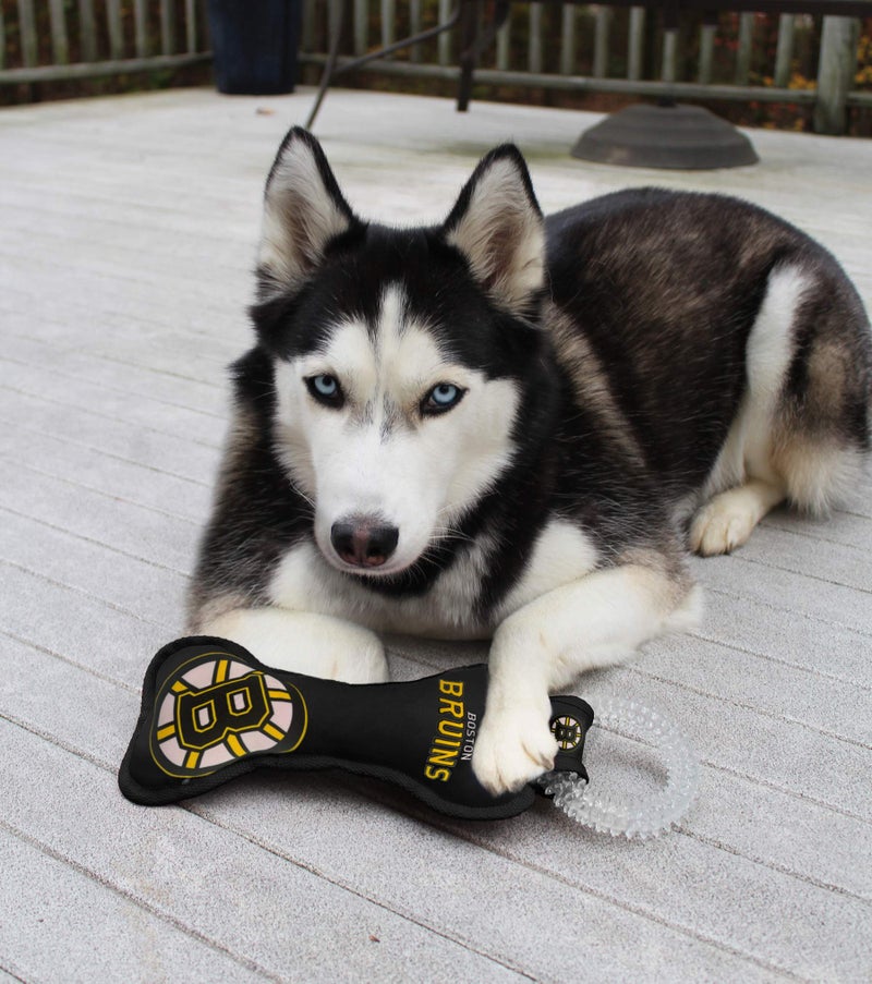 Pets First NHL Boston Bruins Dental Dog TUG Toy with Squeaker. Tough PET Toy for Healthy Fun, Teething & Cleaning Pet's Teeth & Gum., Team Color, one Size (BRU-3310) - Image 2